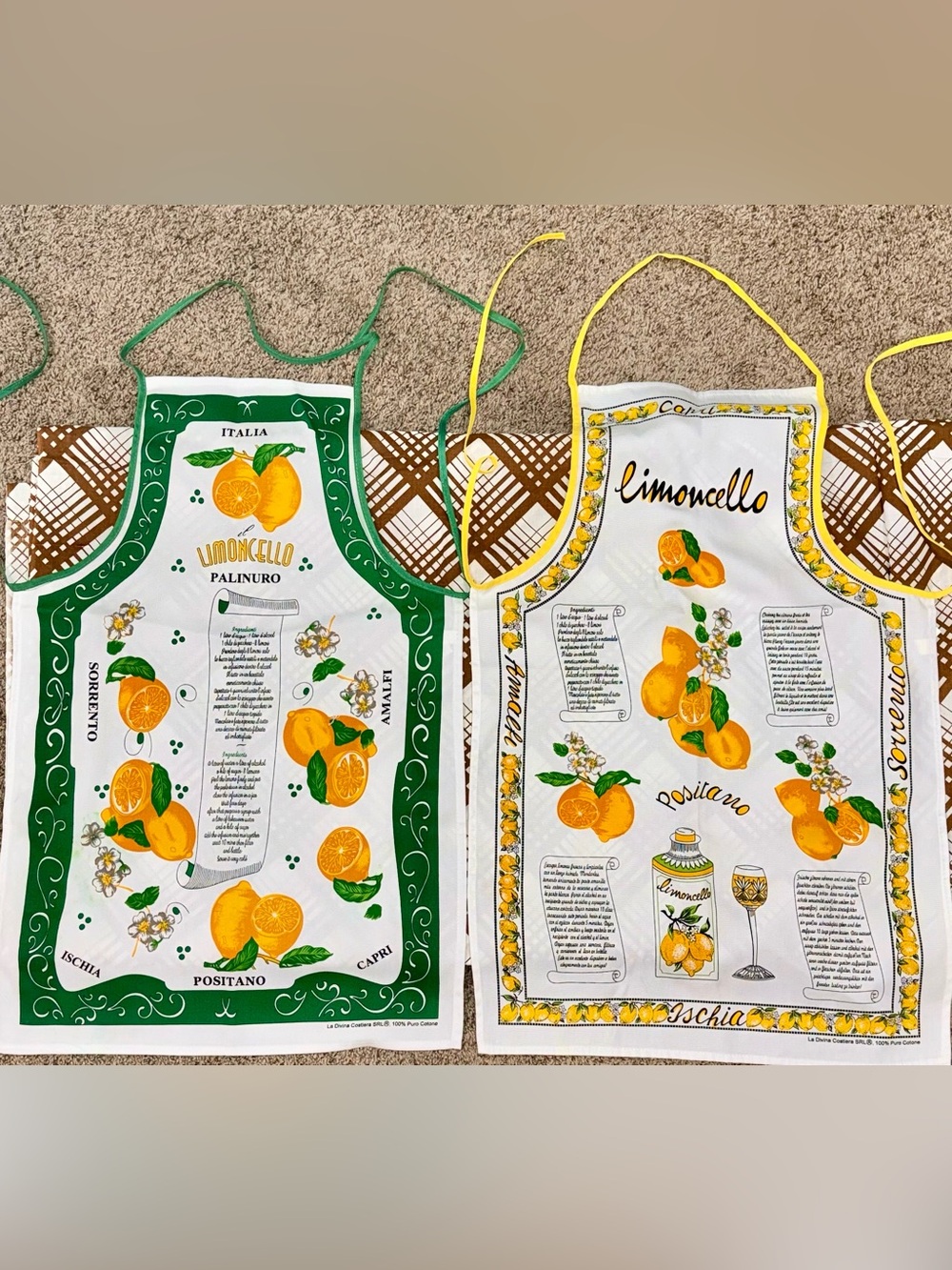 Italian Limoncello Aprons Set of 2 La Divina Costiera 100% Cotton Amalfi Capri